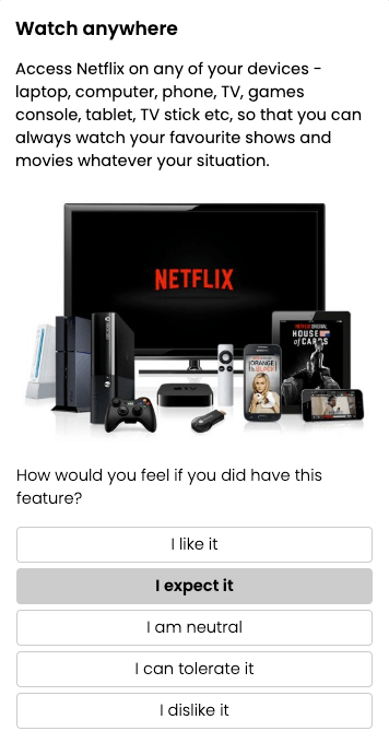 Screenshot of an example Kano survey