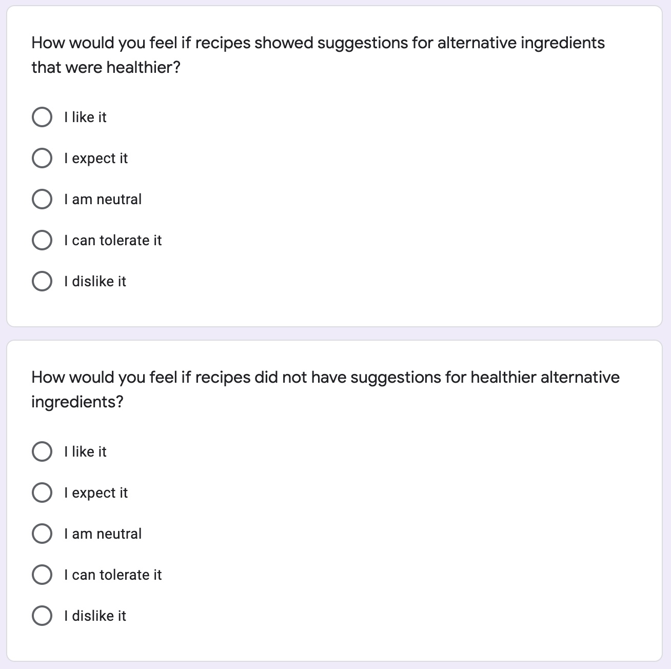 Example Kano model questions