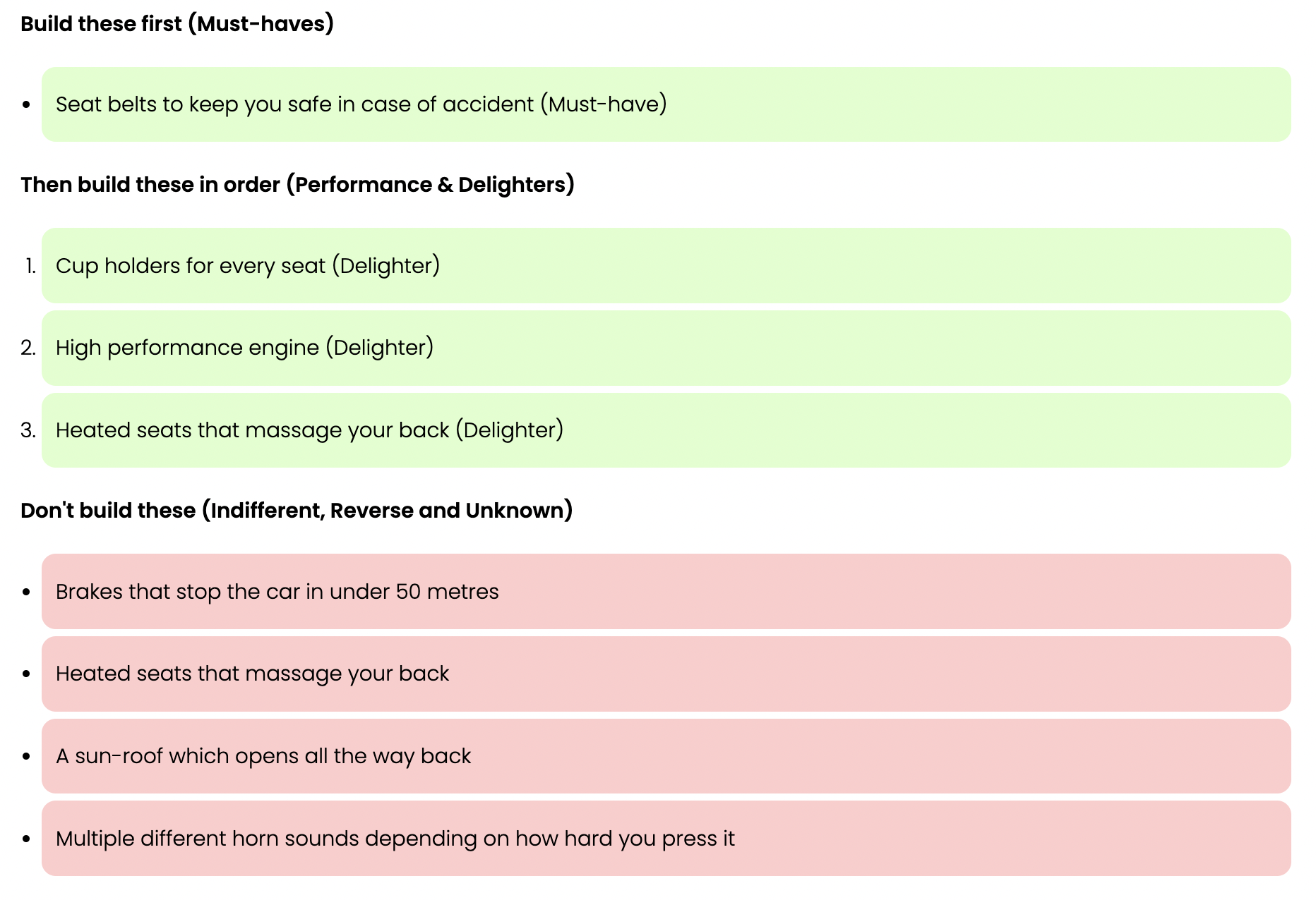Backlog prioritisation with Kano method