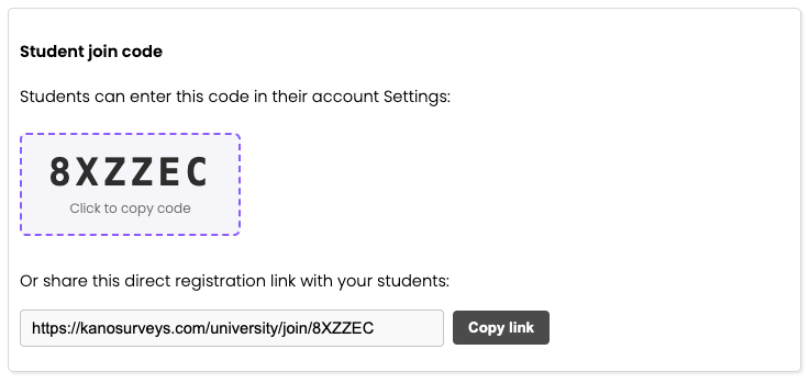 Class code and invite link example